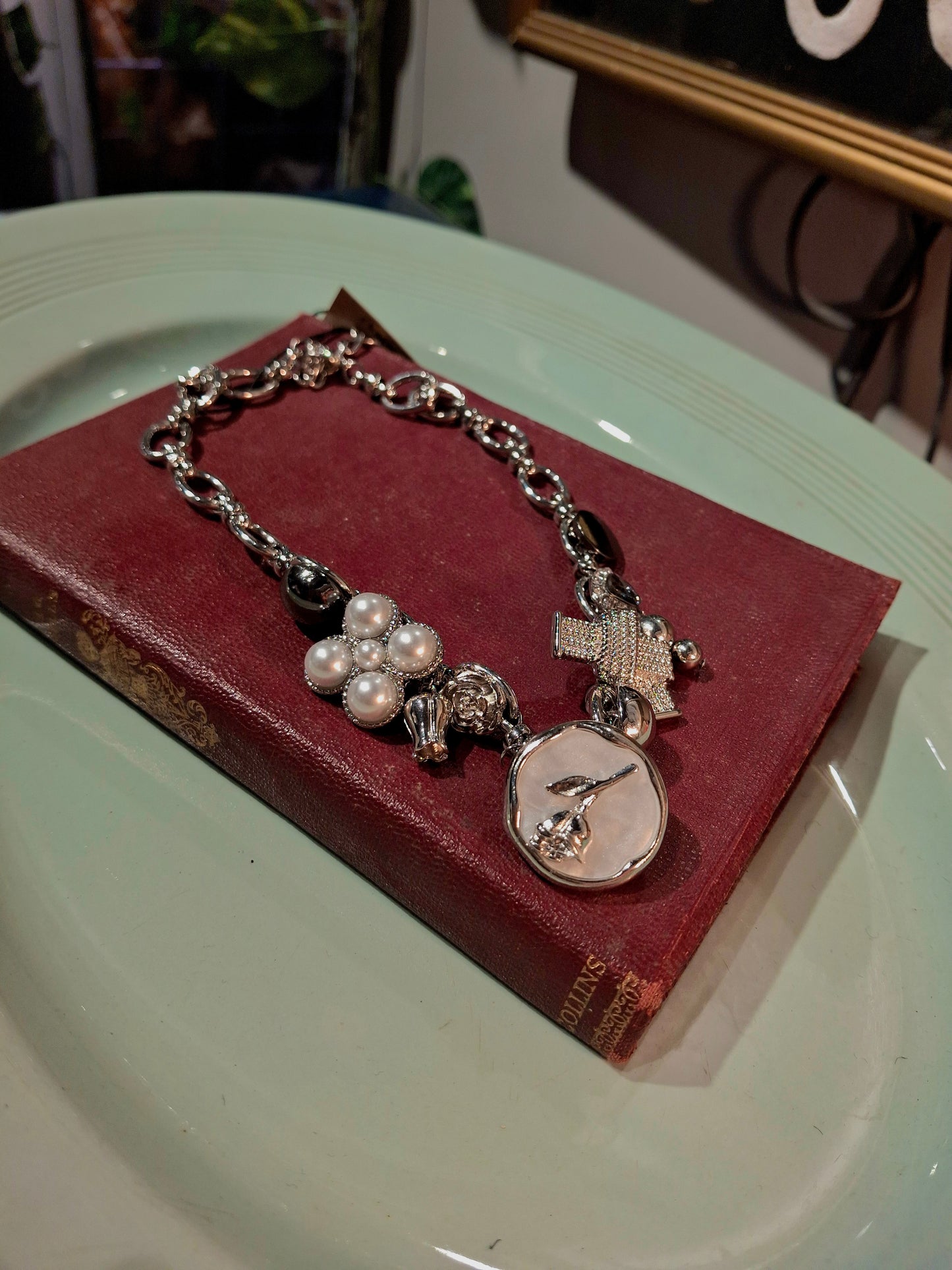 Pearl and Medallion Charm Necklace