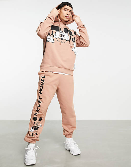 ASOS DESIGN trackies with Disney Mickey Mouse print in brown (part of a set)