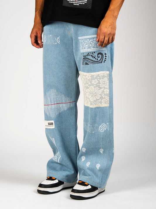 Toffle Light Blue Paisley Patch Jeans