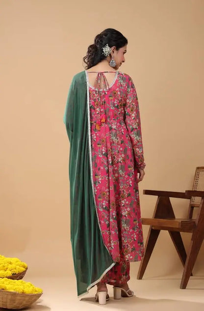 Janasya Pink Floral Kurta Set