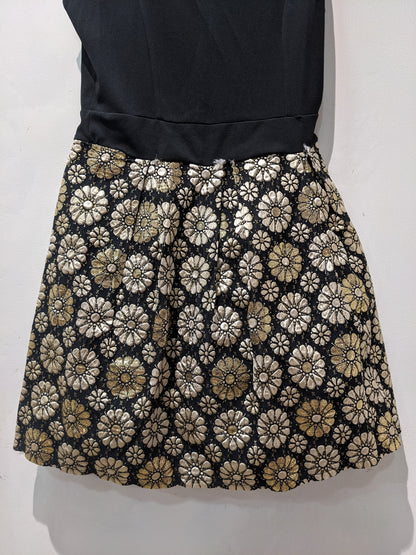 Black Mini Dress With Golden Flowers