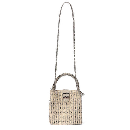 ETCETERA
White Embellished Sparkle Salt N Pepper Mini Tote Bag