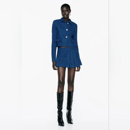 Zara Checked Blazer Skort Set