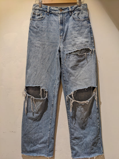 Garage Denim Light Blue Wide Leg Ripped Jeans