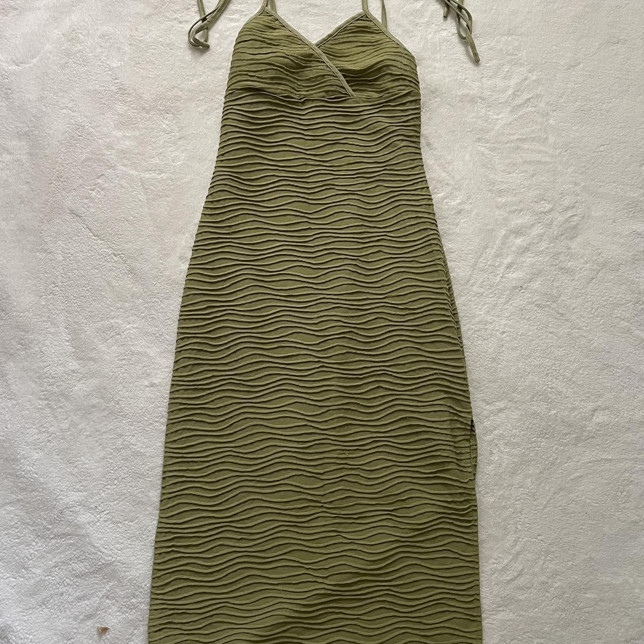Shein Green Textured Dress With Adjustable Strap And Slit