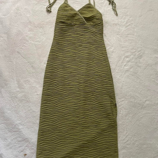 Shein Green Textured Dress With Adjustable Strap And Slit