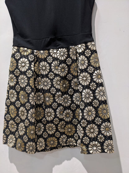 Black Mini Dress With Golden Flowers