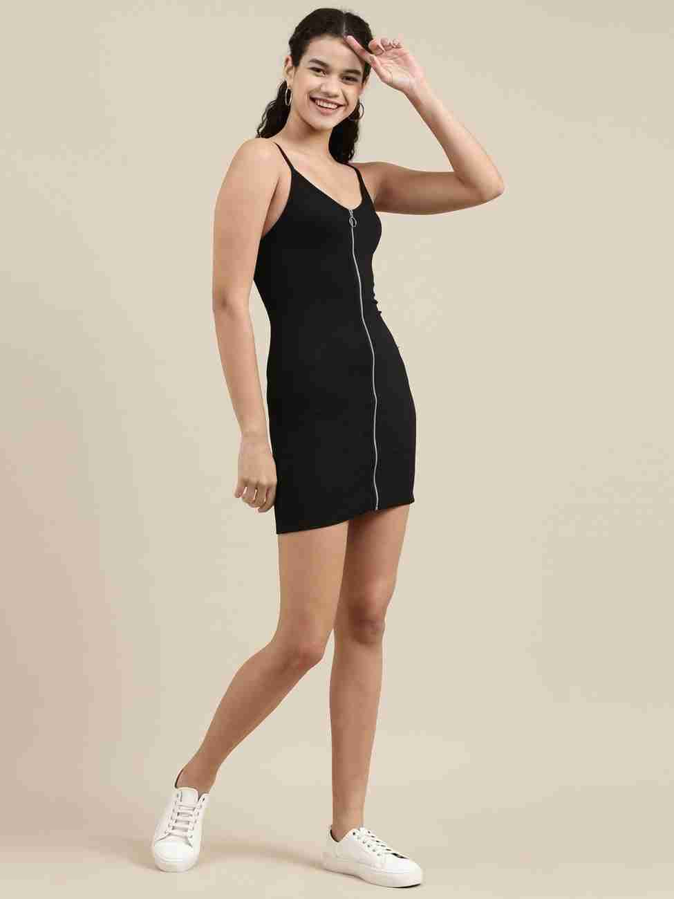 Bershka Women Ribbed Black Above Knee/Mid Thigh
Length Dress