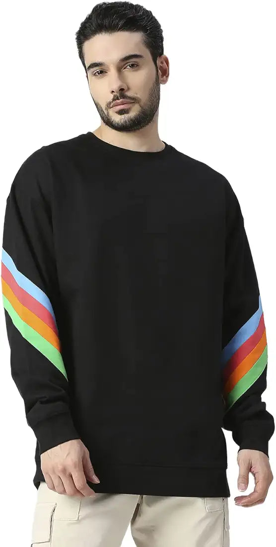 Blamblack Black Rainbow Line Full Sleeved Sweatshirt