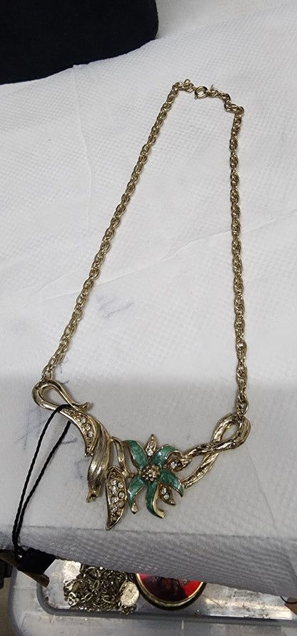 Green Enamel Floral Necklace
