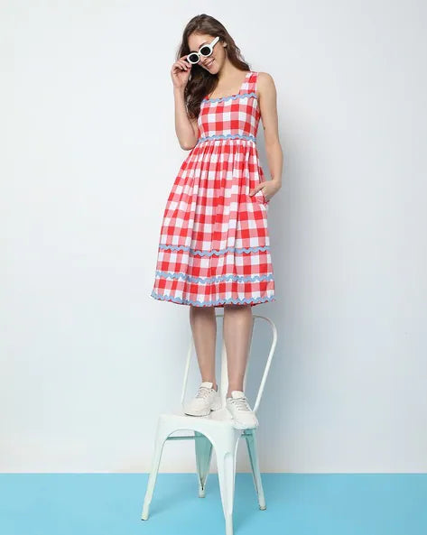 Vero Moda Red Checked Dress