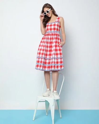 Vero Moda Red Checked Dress