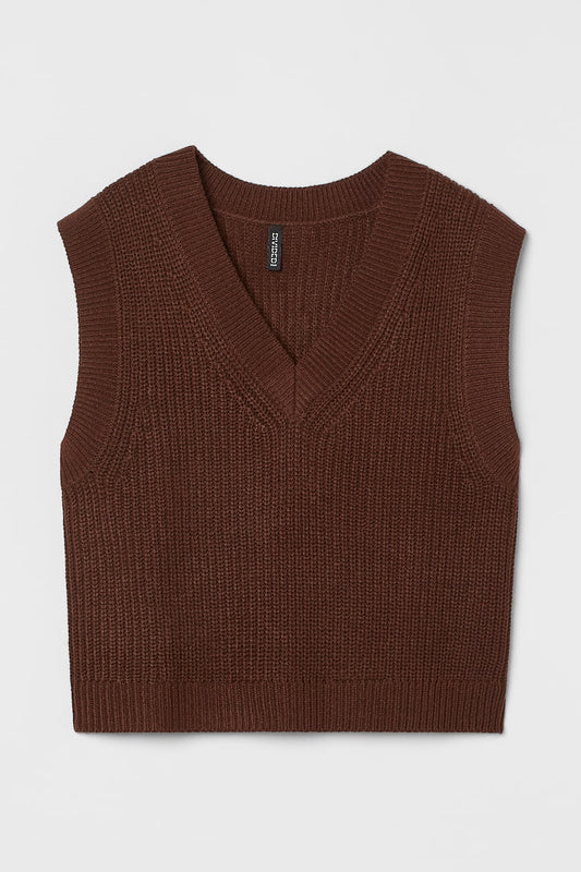 Divided Rib-Knit Sweater Vest Brown