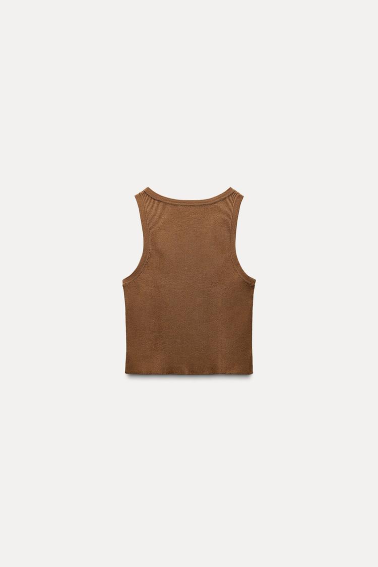 Zara  Round Neckline And Sleevless Knit Crop Top