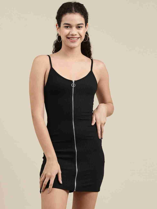 Bershka Women Ribbed Black Above Knee/Mid Thigh
Length Dress