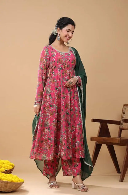 Janasya Pink Floral Kurta Set