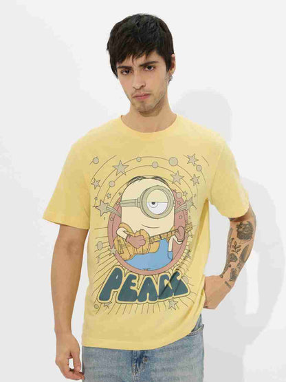 The Souled Store Men Graphic Print Round Neck  Yellow Tee