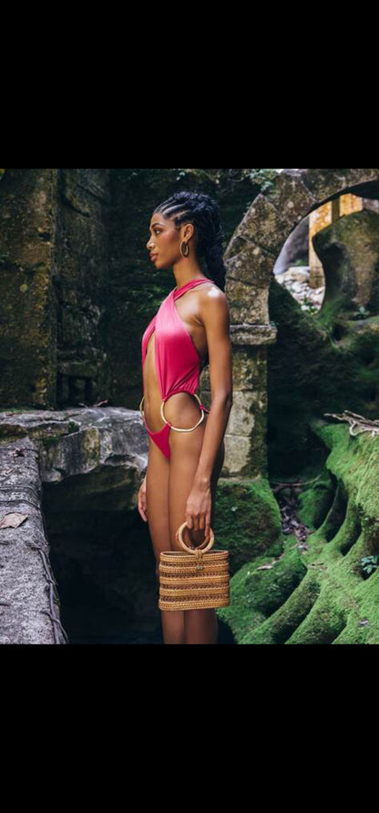 Cult Gaia Pink Ariah One Piece Crisscross