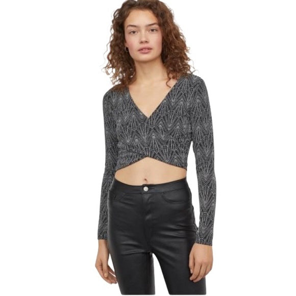 H&M Y2K Black Silver Sparkle Crop Top