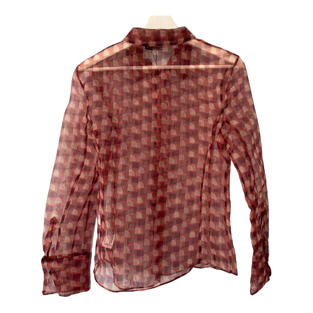 Zara Brown/Red Printed Organza Sheer Button Down Shirt Blouse Top