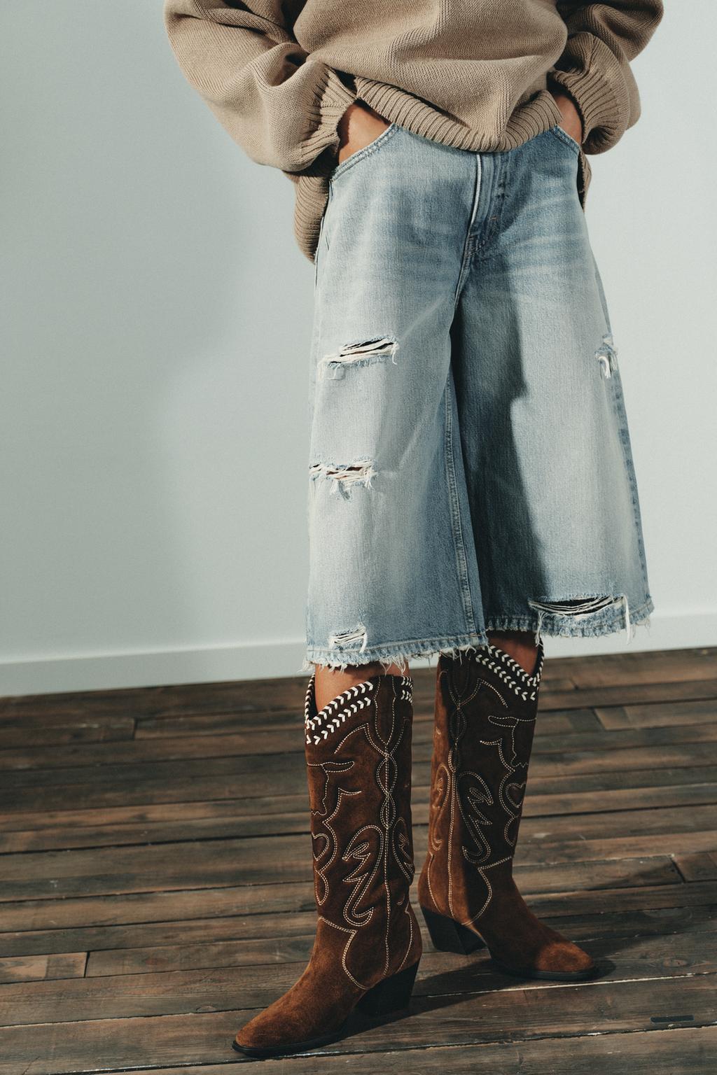 Zara Festival Leather Embroidered Boots