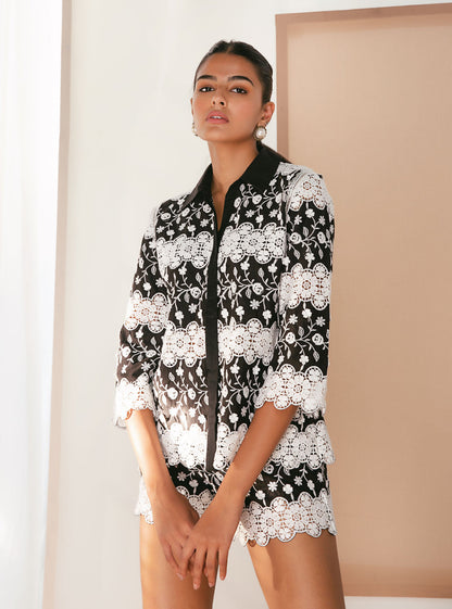 Avril Suprima Cotton Black Shirt With Short (Set Of 2)