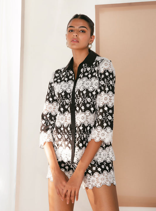 Avril Suprima Cotton Black Shirt With Short (Set Of 2)