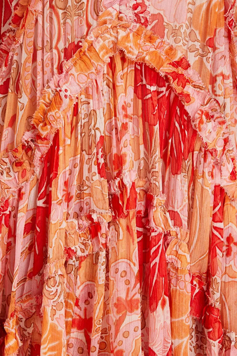 Zimmerman Ruffled Floral Silk Crepon Mini Dress
