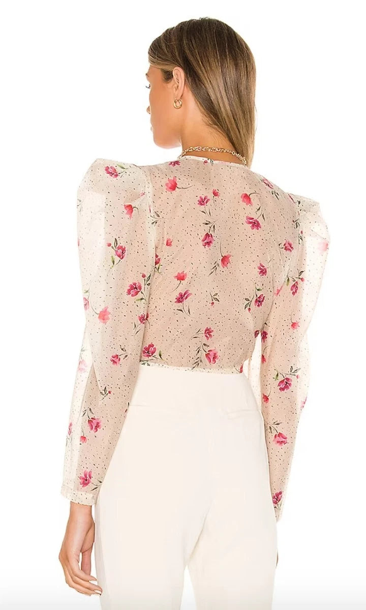 L' Academie The Lottie Long Sleeve Sheer Crop Top