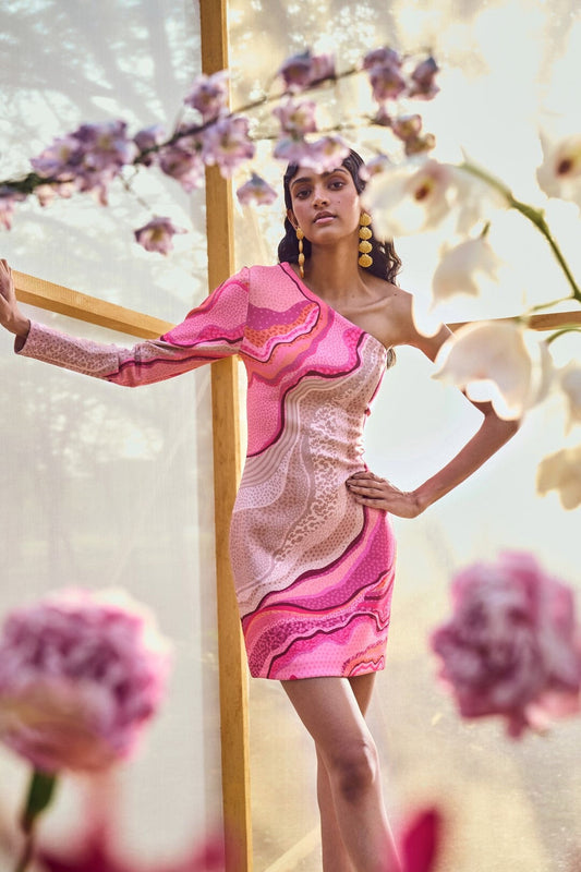Pankaj & Nidhi Pink Printed Dress
