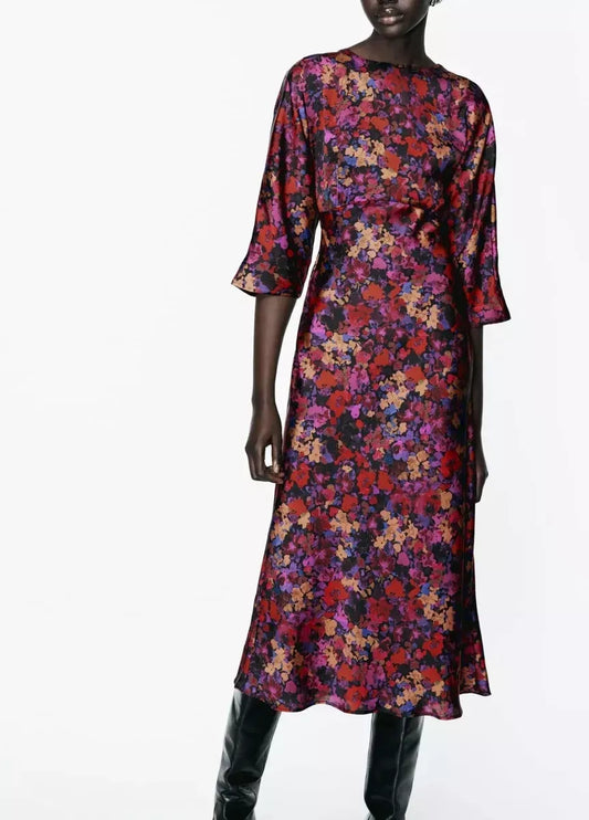 Zara- Floral Satin Dress