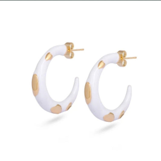 White/Gold Half Moon Earrings