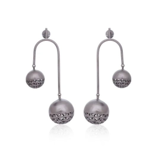 Gun Metal Twin Ball Earrings