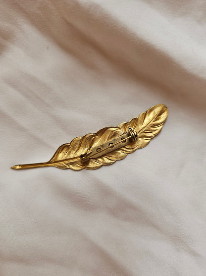 Vintage Gold Feather Brooch Pin