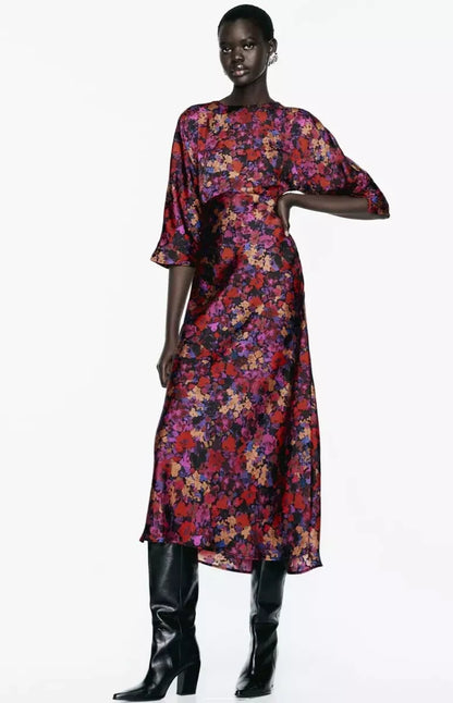 Zara- Floral Satin Dress