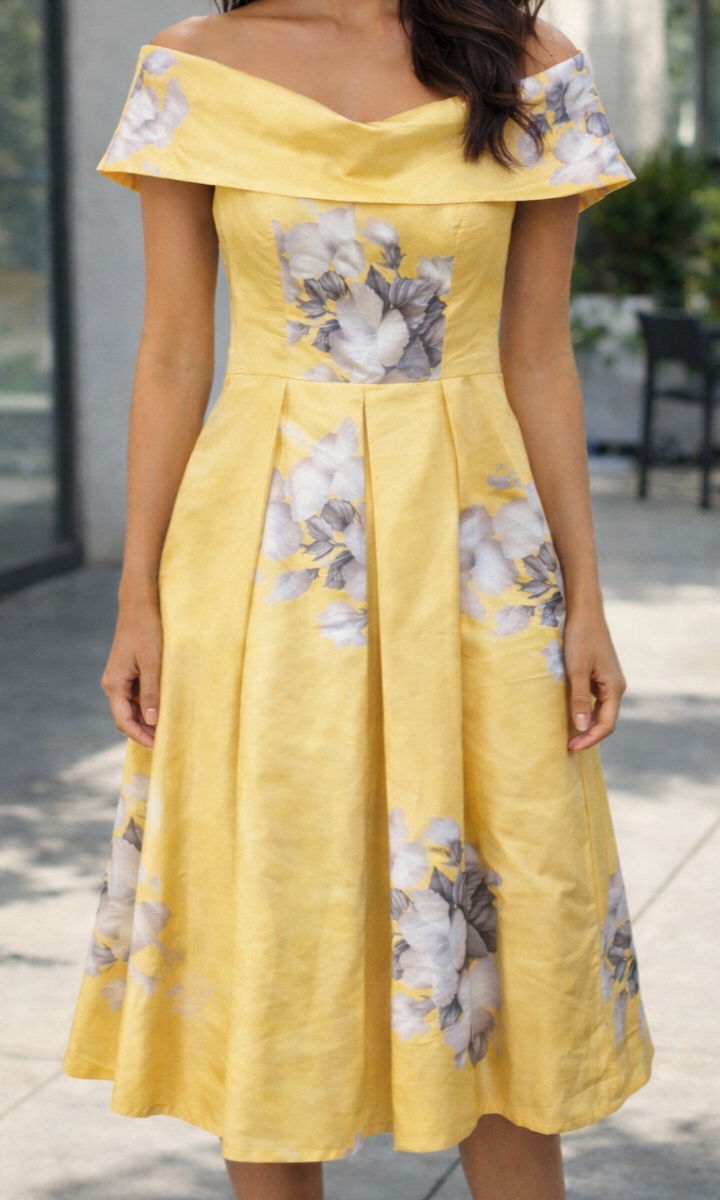 Four More Shots Please Yellow Floral Dress