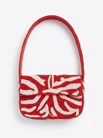 Red Abstract Beaded Bag