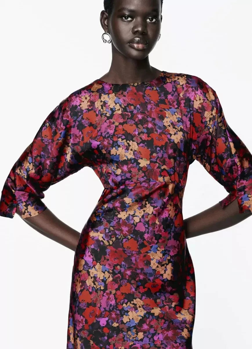 Zara- Floral Satin Dress