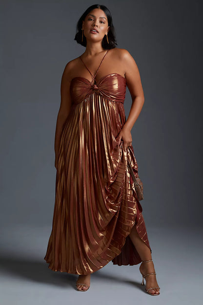 Anthropologies Plisse Halter Dress