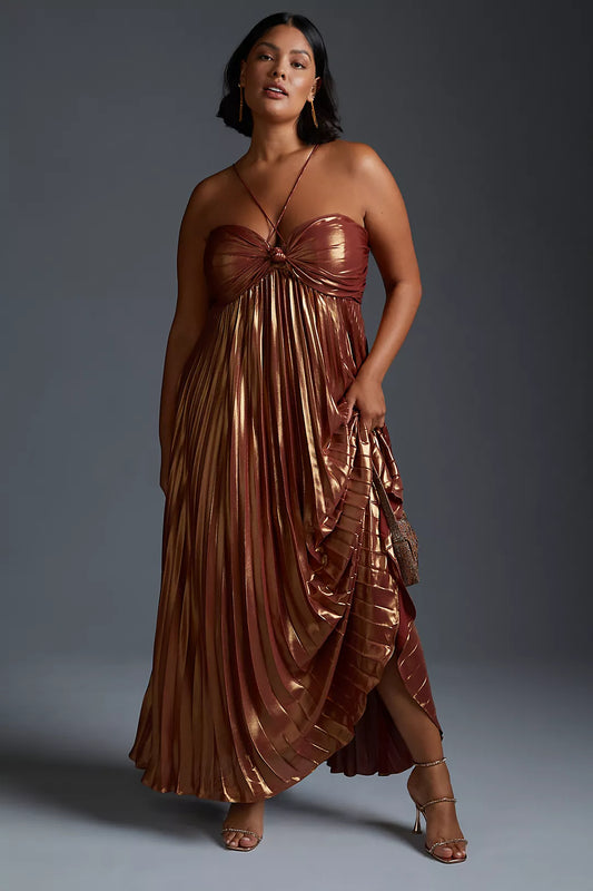 Anthropologies Plisse Halter Dress