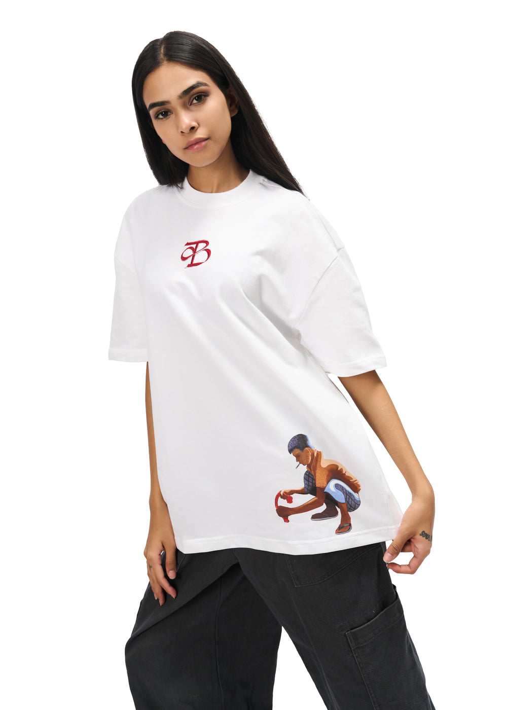 Code Brwn White Printed Tee