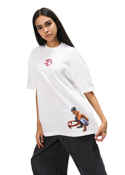Code Brwn White Printed Tee
