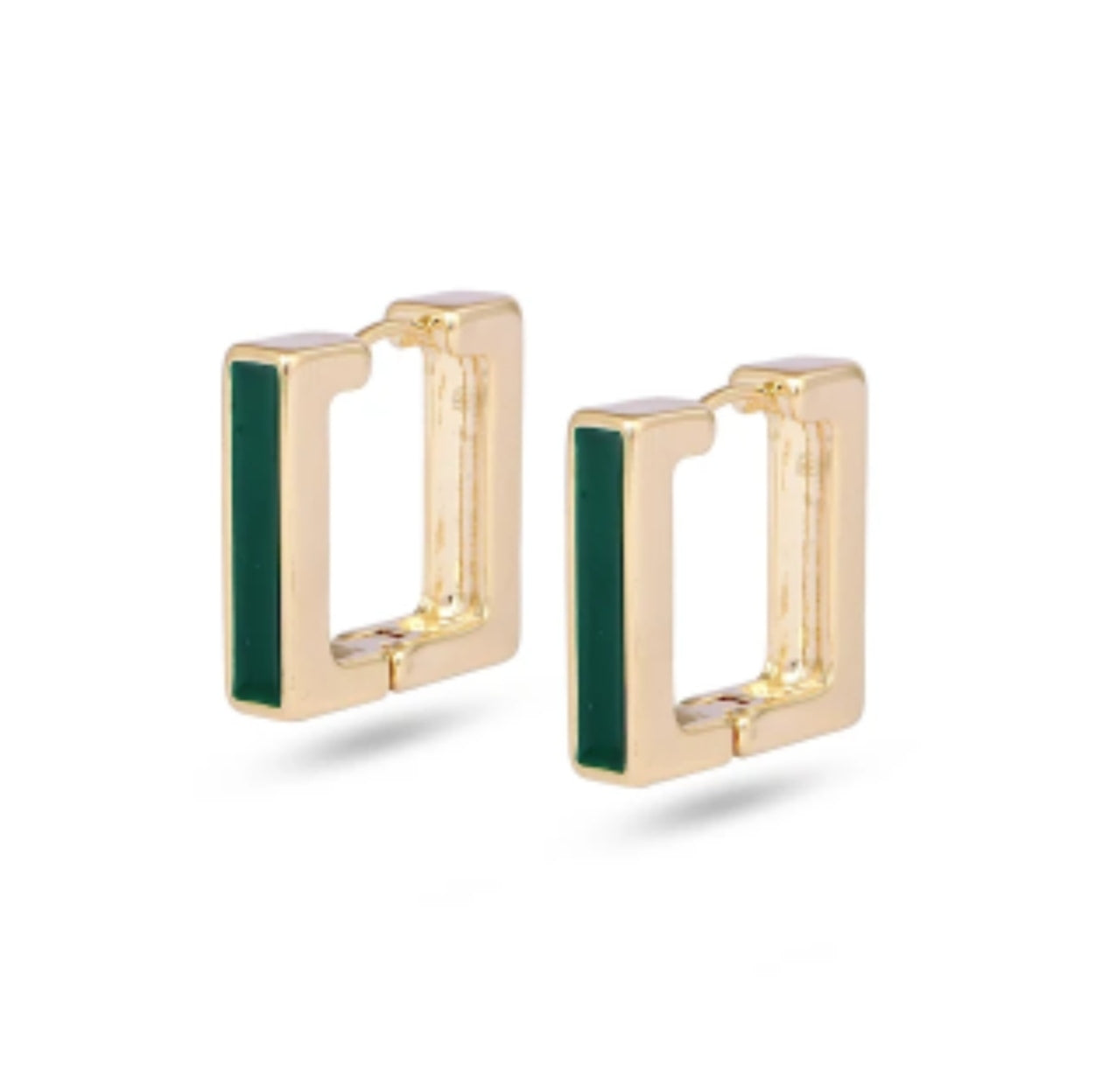 Gold/Green Square Hoops