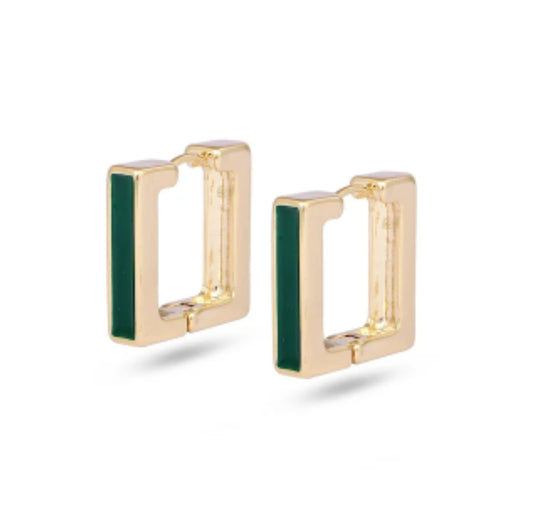 Gold/Green Square Hoops