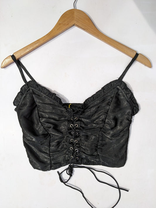 Black Silk Cami Tie Up Top