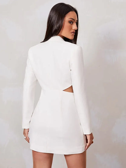 SHEIN BizChic Lapel Neck Button Up Blazer Dress Workwe