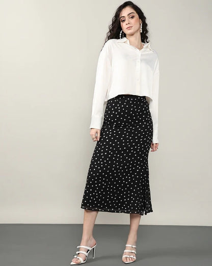 Shein Slit Feminine Polka-dot Pattern Midi (below The Knee) Skirt