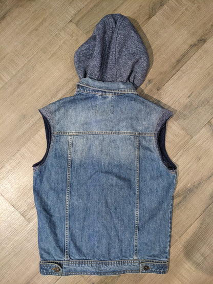 Topman Denim Sleeveless Jacket with hoodie