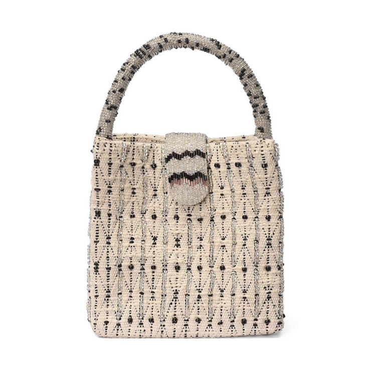 ETCETERA
White Embellished Sparkle Salt N Pepper Mini Tote Bag