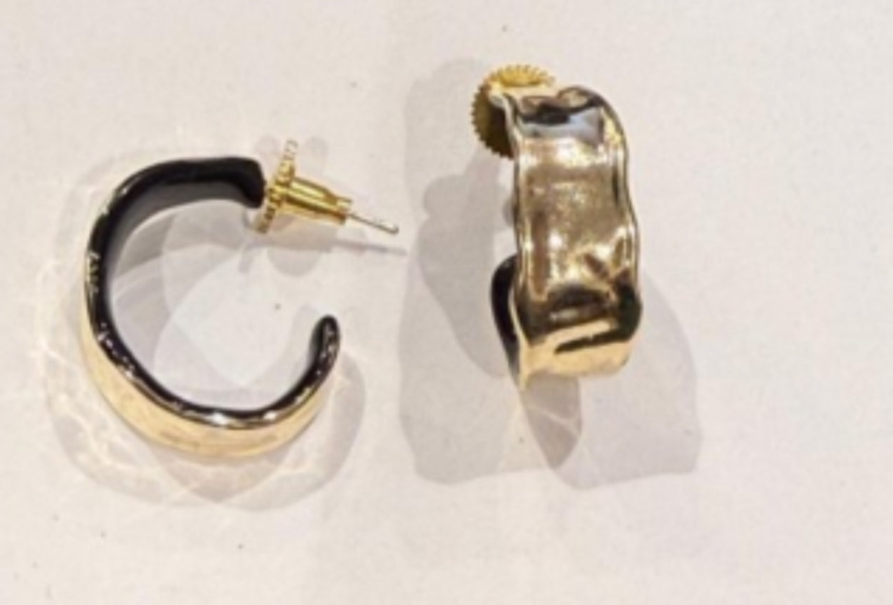 Black/Gold Broad Half Moon Earrings